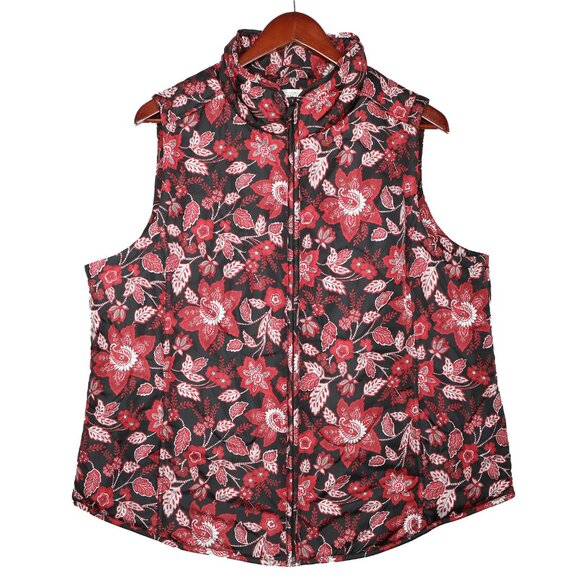 Northern Reflections Quilted Vest Lightweight Floral Red Black Full Zip Casual - Picture 7 of 7